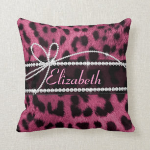 Coussin Trendy chic girly faux rose chaud poil léopard