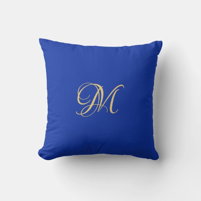 Coussin Trendy Elegant Solid Royal Blue Name Monogram (Recto)