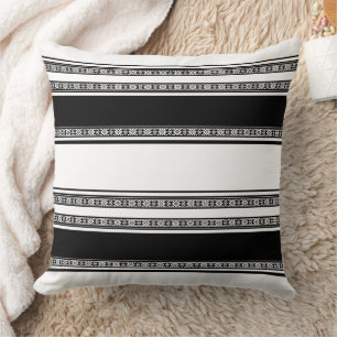 Coussin Tresse en dentelle noire et blanche et rayures hor