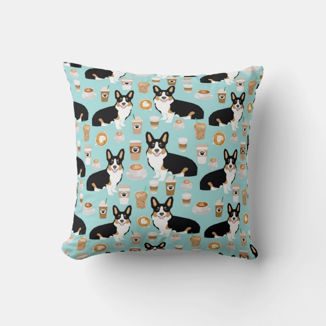 Coussin Tri café de corgi - bleu (Recto)