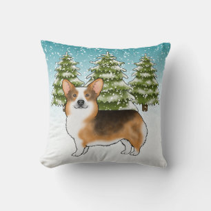 Coussin Tri Pembroke Corgi à tête rouge Noël d'hiver