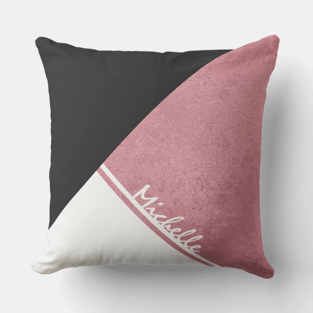 Coussin Triangle Noir Or Rose blanche moderne (Recto)