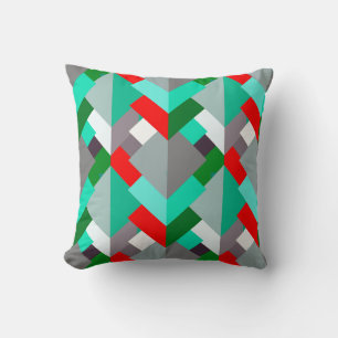 Coussin Triangles Abstraits modernes, Turquoise, Rouge et