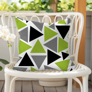 Coussin Triangles Aléatoires Vert Citron Gris Noir sur Fon