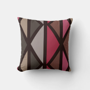 Coussin Triangles d'art géométrique rétro Noir Rouge Brown