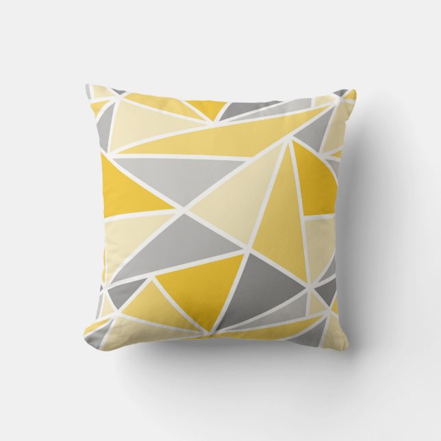 Coussin Triangles géométriques Abstraits, gris jaune mouta (Recto)