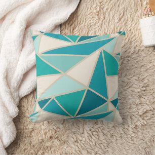Coussin Triangles géométriques, Bleu Lagon Turquoise Côtie