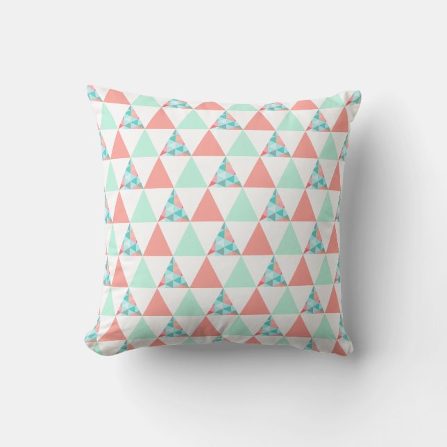 Coussin Triangles géométriques Mint vert Coral rose Motif (Recto)