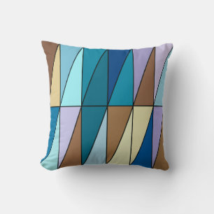 Coussin Triangles géométriques modernes, bleu et café Brow
