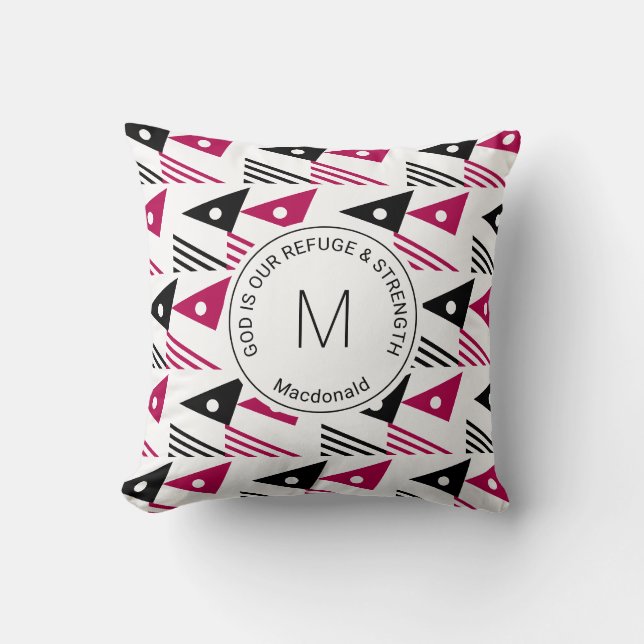 Coussin Triangles géométriques personnalisées Magenta Blac (Recto)