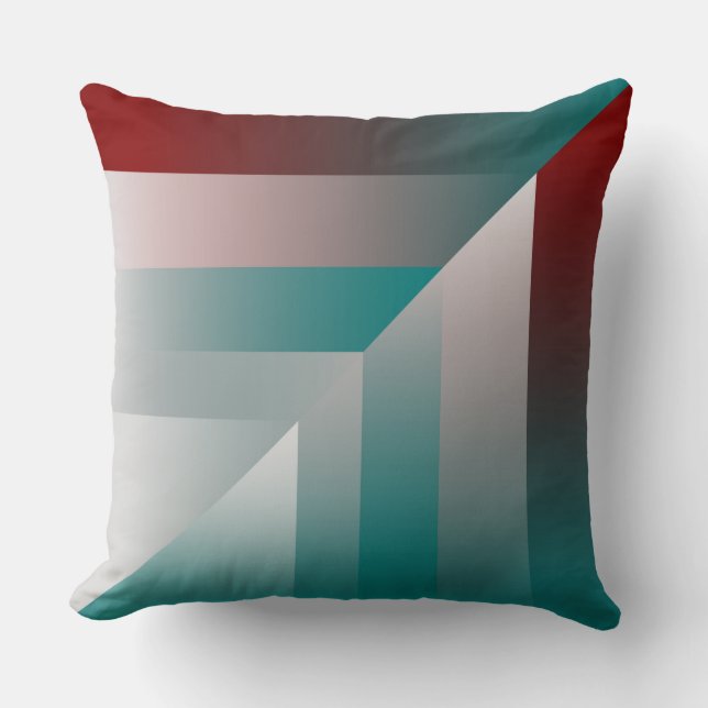 Coussin triangles gris bordeaux turquoise (Recto)