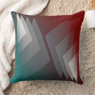 Coussin Triangles gris sur bordeaux turquoise