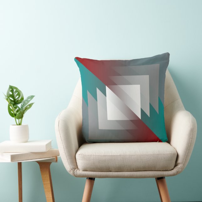 Coussin Triangles gris turquoise sur bordeaux (Chaise)