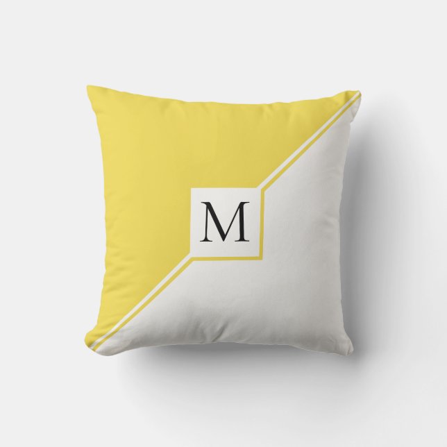 Coussin Triangles jaunes et monogramme moderne (Recto)