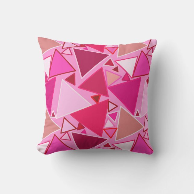 Coussin Triangles modernes du milieu du siècle, roses et b (Recto)