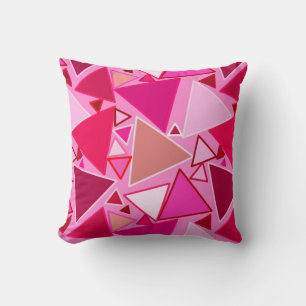 Coussin Triangles modernes du milieu du siècle, roses et b