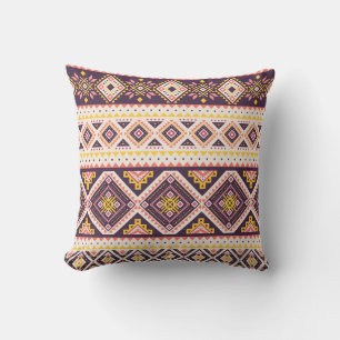 Coussin Tribal Aztec rayé, motif géométrique.