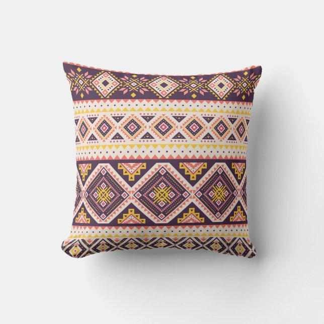 Coussin Tribal Aztec rayé, motif géométrique. (Recto)