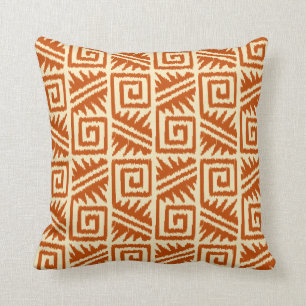 Coussin Tribal aztèque d'Ikat - mandarine et orange-clair