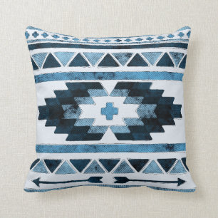 Coussin Tribal aztèque grunge bleu