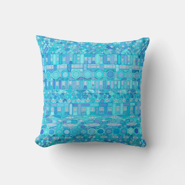 Coussin Tribal Batik - tons bleus (Recto)