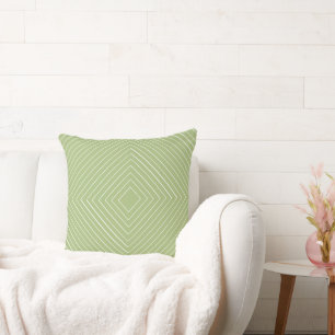 Coussin Tribal Carré vert pomme niché blanc mince