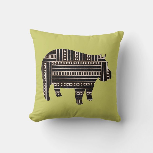 Coussin Tribal ethnique de motif d'hippopotame antique (Recto)