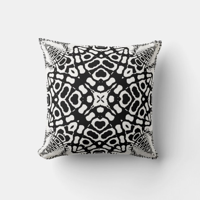 Coussin tribal géométrique blanc noir de motif (Recto)