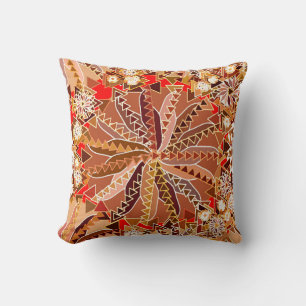 Coussin Tribal Mandala Imprimer, Brown, beige et rouge