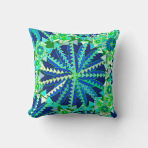 Coussin Tribal Mandala Print, Cobalt Blue et Green