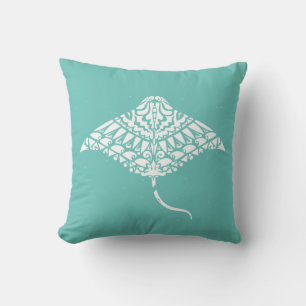 Coussin Tribal Manta Ray Spirit Animal Bleu et Blanc