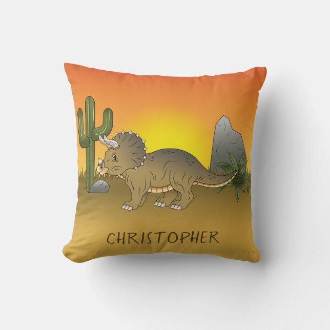 Coussin Tricératops Dinosaure Caricature Cute Dans Le Dése (Recto)
