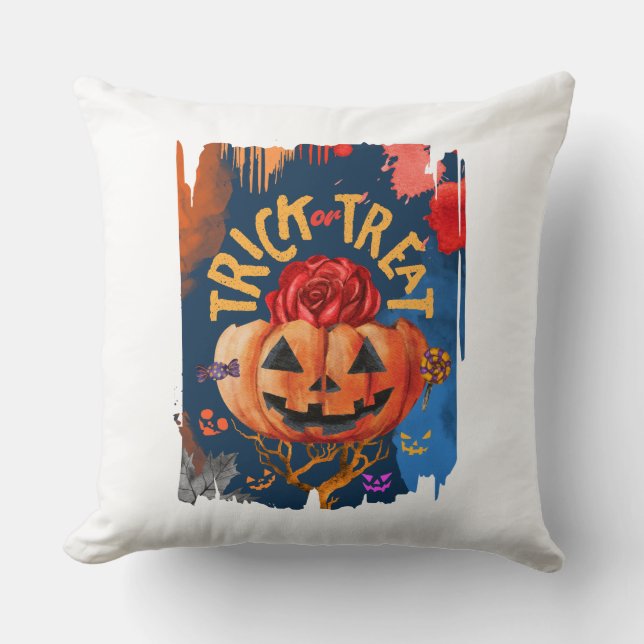 Coussin Trick ou traitement - Jack-o'-lanterne avec Rose r (Recto)