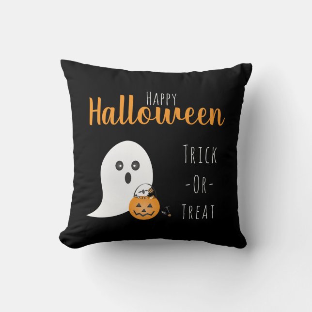 Coussin Trick Ou Traiter Happy Halloween Ghost Éffrayant (Recto)