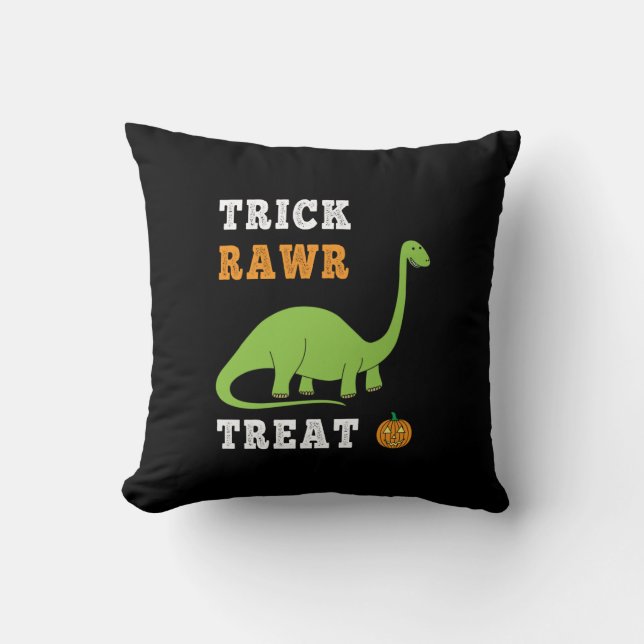 Coussin Trick Rawr Treat Cute Halloween Brontosaurus Dino (Recto)