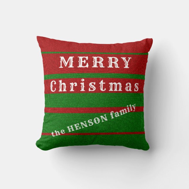 Coussin Tricot rouge vert Joyeux Noël Famille Vacances (Recto)