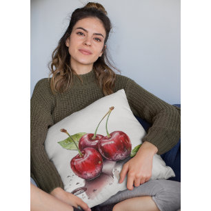 Coussin Trio de cerises fraîches en aquarelle