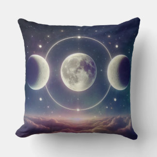 Coussin Triple Moon Phases – Celestial Lunar Throw Pillow