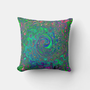 Coussin Trippy Chartreuse et Blue Retro Liquid Swirl