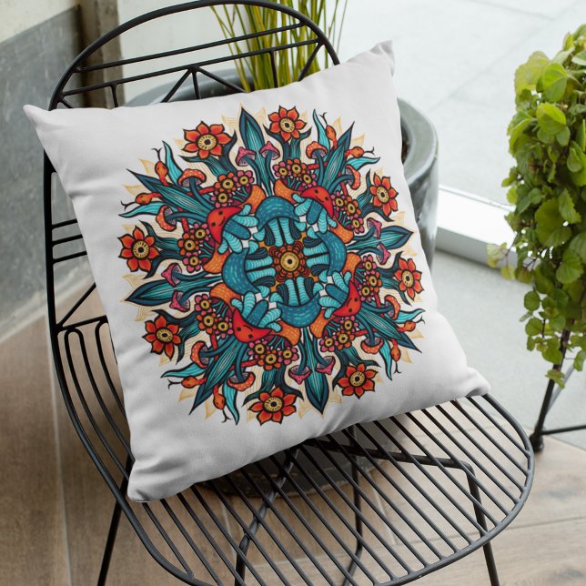 Coussin Trippy hippie psychedelic groovy mushroom mandala (Créateur téléchargé)