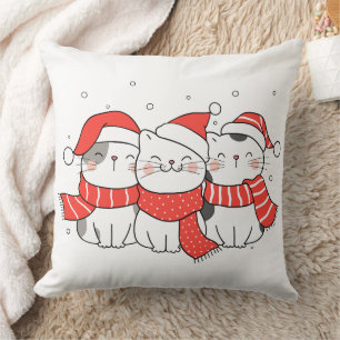 Coussin Trois chats de Noël en Casquette et Écharpes