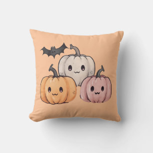Coussin Trois citrouilles mignonnes Halloween orange clair