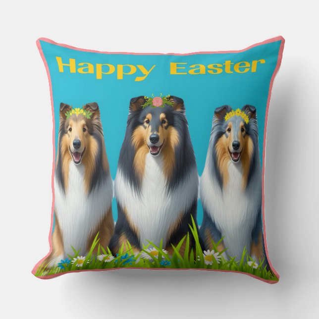 Coussin Trois Collies de Pâques (Recto)