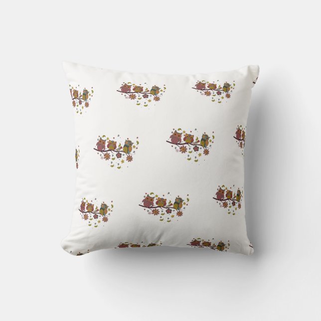 Coussin Trois hiboux sur branche (Recto)