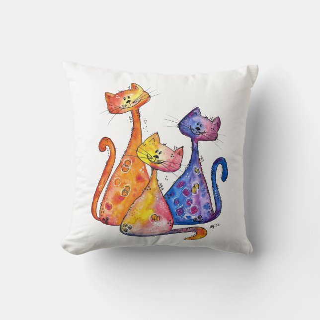 Coussin Trois mignons chats Whimsical (Recto)