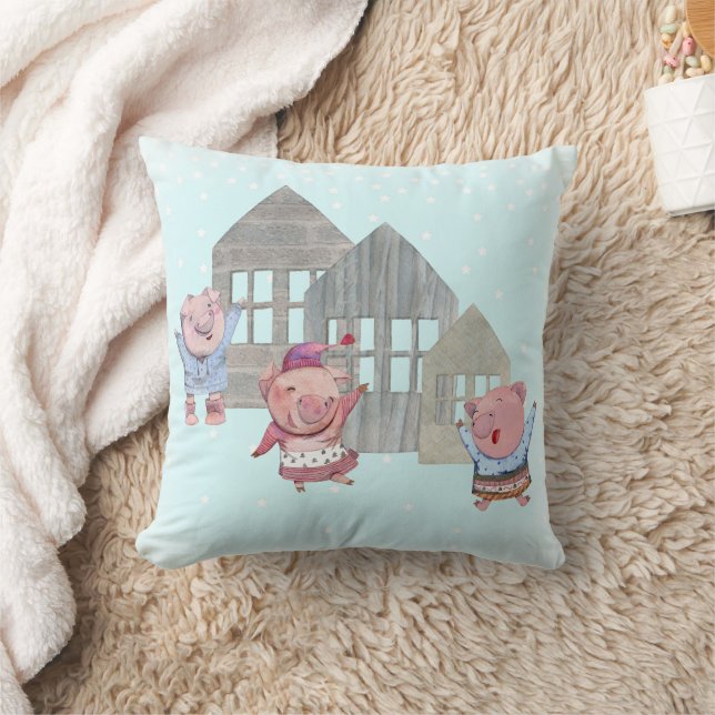 Coussin Trois petits cochons avec leurs maisons (Couverture)