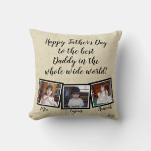 Coussin Trois Photos Happy Fête des pères Lin Look