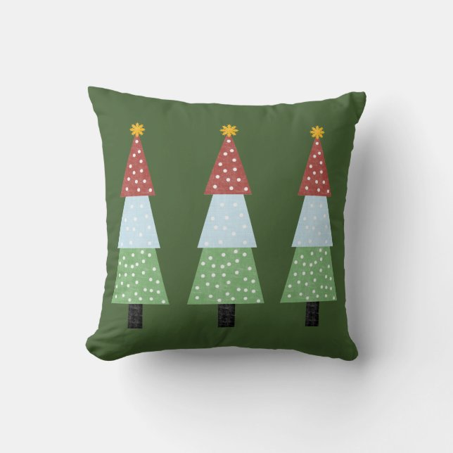 Coussin Trois sapins en fonds vert pour cette Noël (Recto)