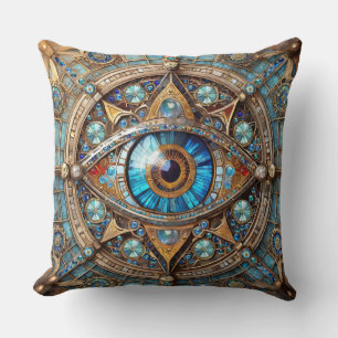 Coussin Troisième Œil - Mandala Bleu Turquoise Or