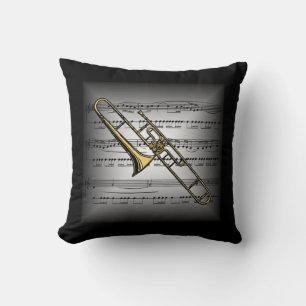 Coussin Trombone ~ 3-D Partition Musique ~ Gris/Noir Couss